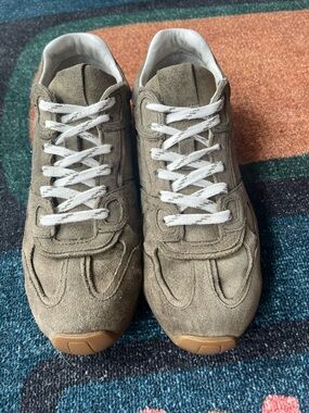 ALOHAS Olive Suede Sneakers with White Laces